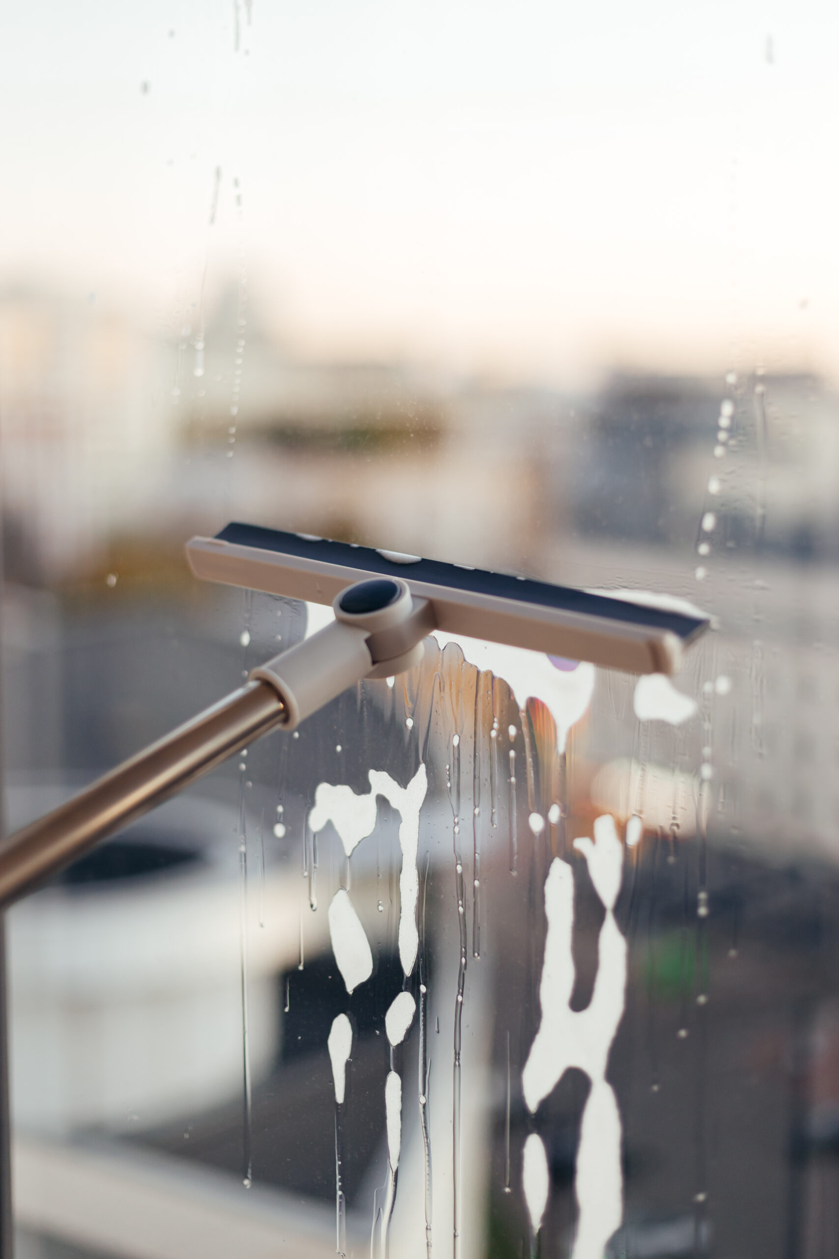 Window cleaning brush for windows. Washing windows with a window brush.